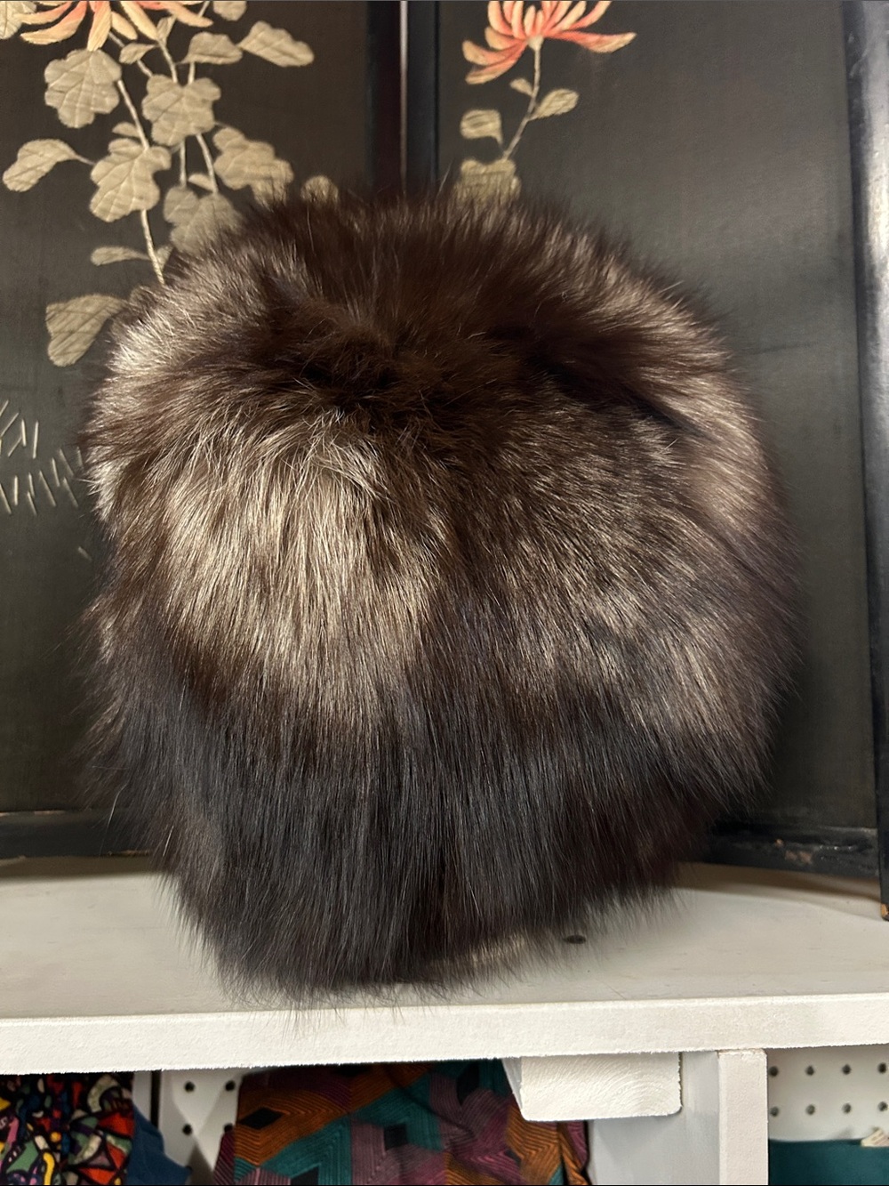 Vintage Silver Fox Fur Pillbox Hat - Brown and Gray Tones - Picture 5 of 13